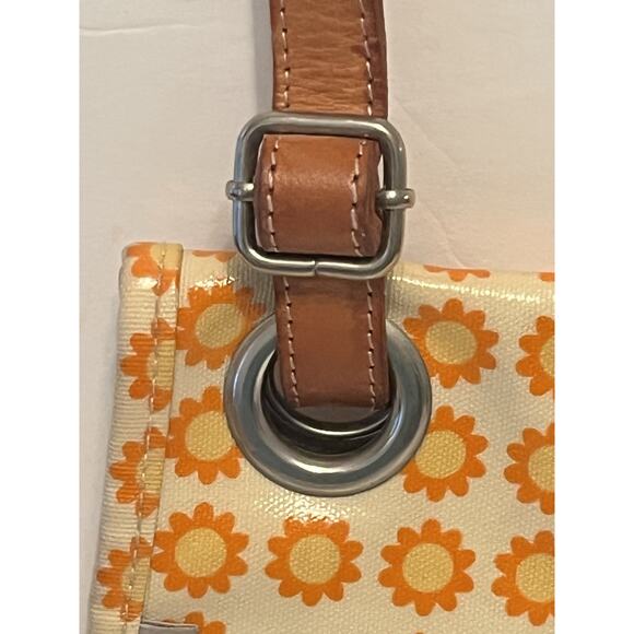 Orla Kiely Coated Canvas Tote Shoulder Leather Handle Bag Yellow Retro Daisy - Picture 5 of 13